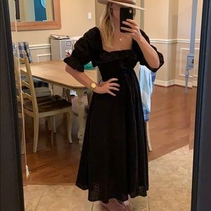 Smocked peasant dress with puff sleeve. Maxi dress